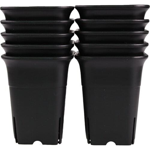 12PCS-Pack Black Square Plastic Succulent Plant Pot for Plant Flowers Cactus, Etc., Black Nursery Flower Pot