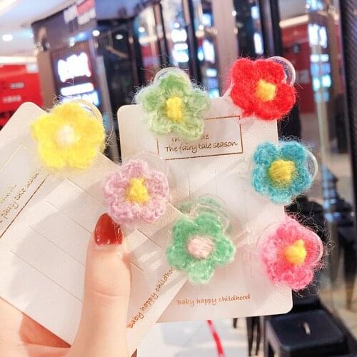 New Winter Children Cute Knitting Nylon Flower Small Hair Claws Girls Lovely Colorful Ornament Hair Clips Kids Hair Accesssories