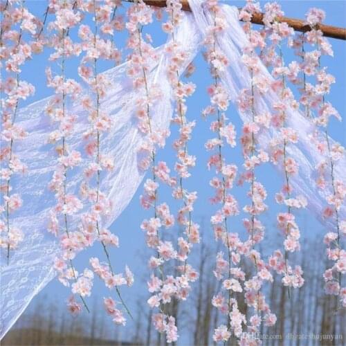 2 meters long Artificial Cherry Blossoms Flower Wedding Decoration DIY Rattan Garland Simulation flowers vine Party Home decor