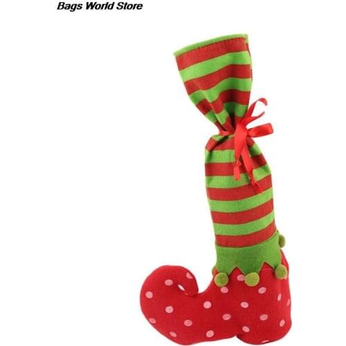 Hot Sale Lovely Xmas Santa Claus Elf Boot Shoes Stocking Christmas Decoration Hanging Candy Bag Gift