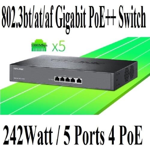 IEEE 802.3bt/at/af 5 Ports PoE++ Gigait Switch with 4PoE ports 5-port PoE 1000M Switch 1* uplink RJ45 Gigabit Port Max PoE 242W