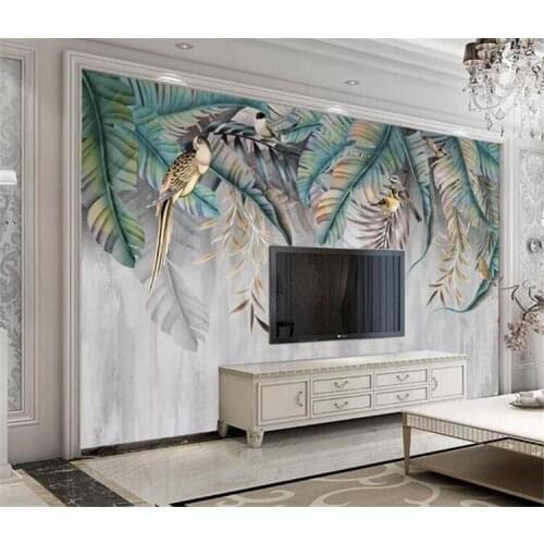 Custom Any Size Mural Wallpaper Modern 3D Nordic Style Plant Leaves Birds Photo Wall Mural Living Room Bedroom Home Decor Fresco