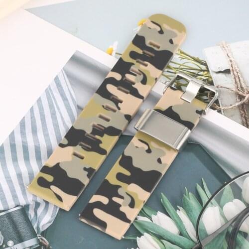 Camouflage Brown Silicone Wristwatch Strap 22MM Convenient Spring Bar Watch Band Durable Stainless Steel Buckle Watches Band