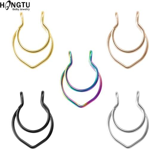 1 Piece Stainless Steel Fake Nose Ring Hoop Non Pierced Septum Rings Clip Fake Piercing Nose Piercing Jewelry Girl Men Gifts 20G