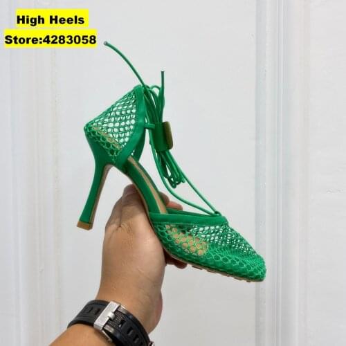 Summer sexy lady fashion womens Shoes Casual Designer green mesh strappy Sandal High heels Gladiator Zapatos sandalias Mujer