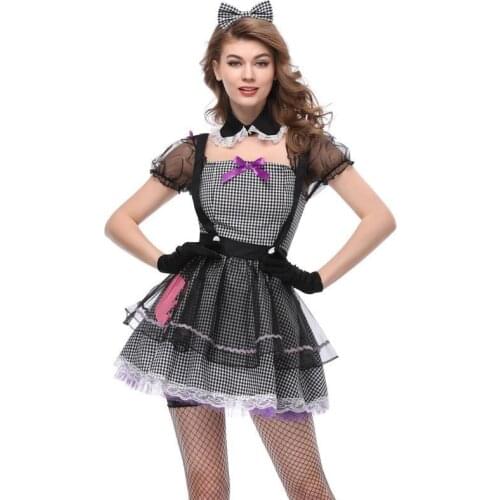 Black Plaid Lolita Cute Cosplay Uniform Japanese French Maid Outfit Adult Carnival Costumes Hot Sexy Halloween Costume For Women