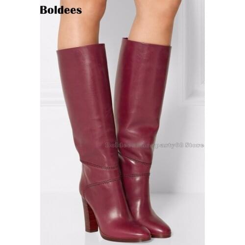Fashion Wine Red High Heel Winter Boots Women Designer Knee High Boot