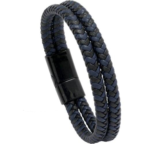 Fashion Punk Vintage Men 2 Rows Leather Cuff Bracelet Casual Simple Charm Wristbands Magnetic Buckle Retro Bangle Gothic Jewelry