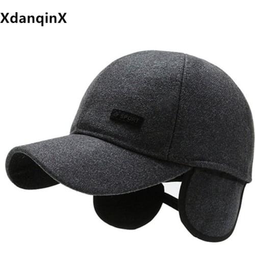 XdanqinX Middle-aged Elderly Men Winter Hat Warm Baseball Caps Earmuff Hat Adjustable Size Simple Casual Sports Cap Snapback Cap