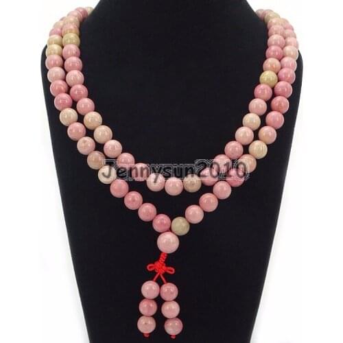 Natural Rhodochrosite 10mm Gems Stone Buddhist 108 Bead Prayer Mala Long Necklace Multi-Purpose Bracelet Necklace 5Strands/Pack