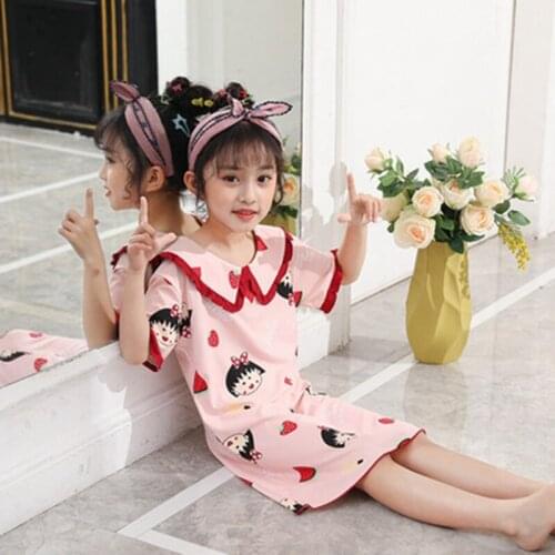New Skirt Short Sleeve Nightdress Summer Big Child Lovely Nightgown Cartoon Princess Dress Girl Pajamas Home Clothes Homewear