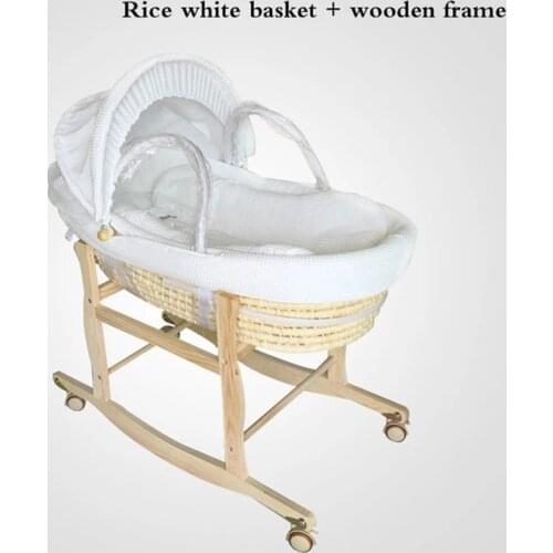 Newborn Portable Car Sleeping Basket Wooden Baby Crib With Roller infant Cradle Bed Baby Rocker Stroller 0-12Month