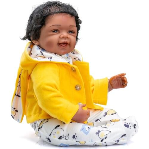 NPK 55CM 100% handmade detailed painting collectibles art doll African Black Skin American baby soft body reborn doll