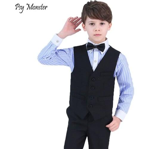 Boys Formal Blazer Wedding Suit 4PCS Kids Vest+Shirt+Pant+Bowtie Suit for Party & Wedding Boys Birthday Party Costumes