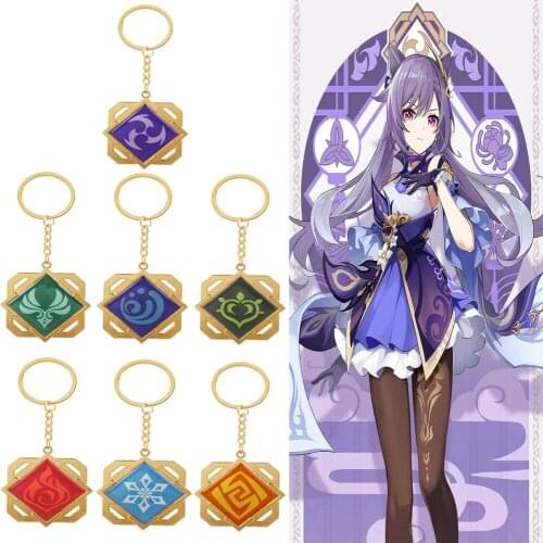 Original glass moon god eye Game genshin impact cosplay key chain seven elements composite pendant two dimensional badge
