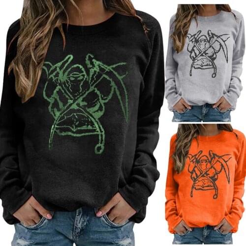 Autumn Fall Spring Women Halloween Loose Sweatshirts Girls Cartoon Print Sweatshirt Pullovers