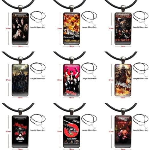 Fashion Glass Cabochon Necklace With Women Statement Pendant Rectangle Necklaces Jewelry Judas Priest For Women Gift Less
