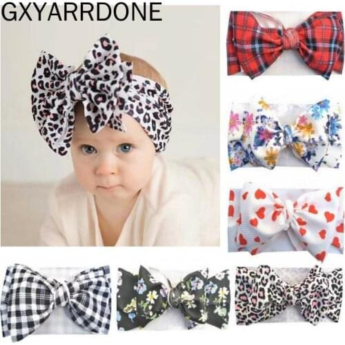 2020 New Baby Girls Hair Bows Top Knot Headband Waffle Plaid Leopard Fabric Print Elastic Hairband DIY Girls Hair Accessories
