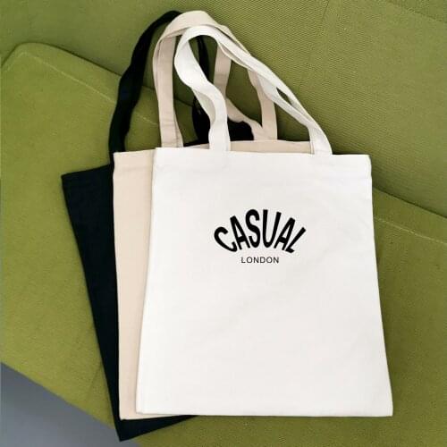 Letter Print Simple Casual Ladies Handbags Cloth Canvas Tote Bag Travel Women Eco Reusable Shoulder Shopper Bags Fashion Kpop