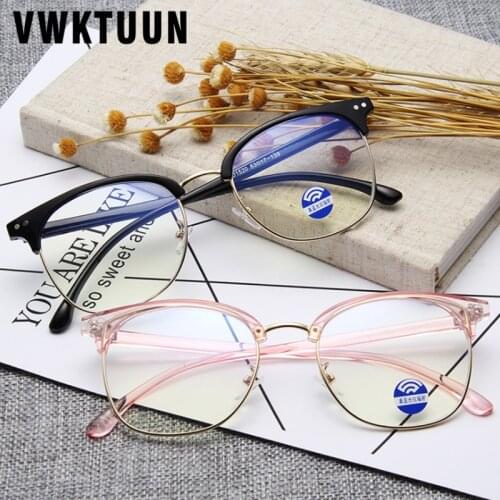 VWKTUUN Transparent Glasses Frame Women Men Anti Blue Light Glasses Half Frame Eye Glasses Metal Frame Reading Computer Glasses