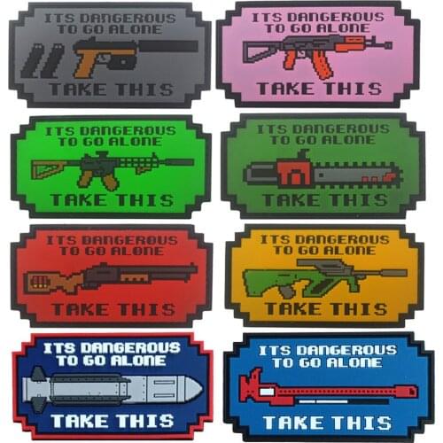 Retro Video Game Legend Zelda Dangerous Go Alone Take Gun Rifle Kalashnikov AK 47 AK47 Tactical Patch Badge Applique