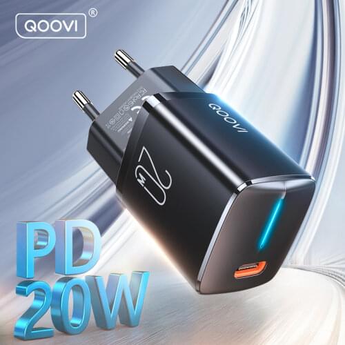 QOOVI PD 20W Mini USB Type C Charger Fast Charging Wall Adapter Quick Charge 4.0 QC For iPhone 12 11 iPad Xiaomi Huawei Samsung
