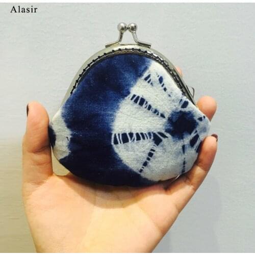 Alasir Blue Dyed Frame Bag DIY Handmade Material Bag Chinese Style Coin Purse Cotton Retro Tie-dye Bag Mini Women Money Bag