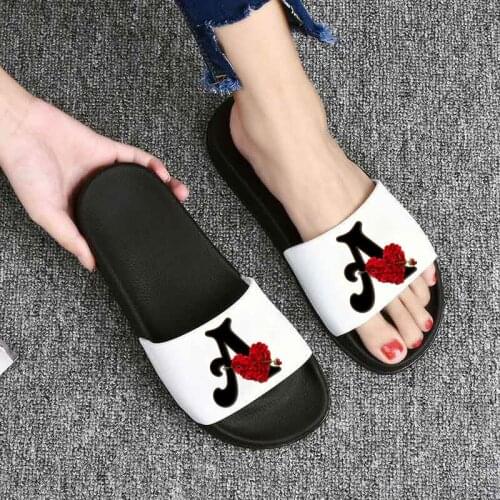 Women Beach Slippers Casual Couple Slippers 26 English Alphabet Print Flat Shoes Female indoor Ladies Slides