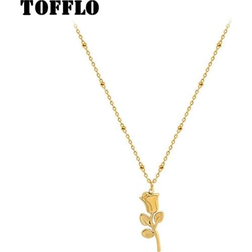 TOFFLO Stainless Steel Jewelry Rose Pendant Necklace Elegant And Fashionable Female Clavicle Chain BSP889