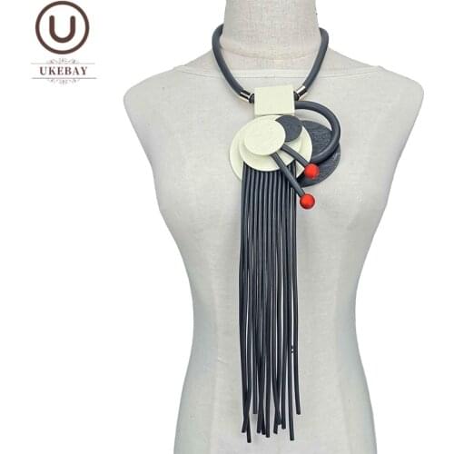 UKEBAY New Designer Handmade Luxury Necklace Women Vintage Jewelry Rubber Chain Wood jewellery Woman Statement Pendant Necklaces