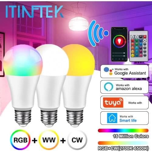 Tuya WiFi Smart LED Light Bulb E27 RGBCW Lamp Dimmable with Smart Life APP Voice Control 10W 15W 18W Work with Google Home Alexa