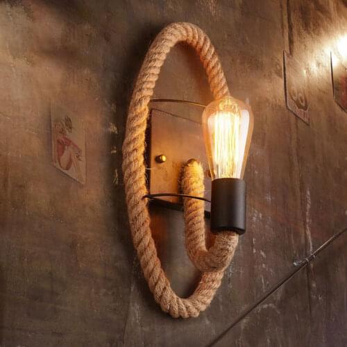 Vintage Hemp Rope Wall Lamp Bedroom Led Wall Lights for Home Industrial Decor Loft Iron Wall Sconce Bedside Bar Light Fixtures