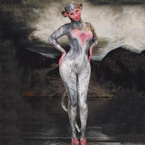 Women Cartoon Monkey Role-playing Performance Clothes Halloween Party Cosplay Costume Hooded Jumpsuit Club Nightclub Stage Wear