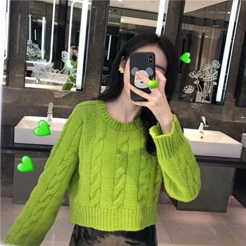 Woman Sweaters Femme Chandails Sweater Womens Short Spring and Autumn Midriff-Baring Loose Pullover Sweater Pull Hiver
