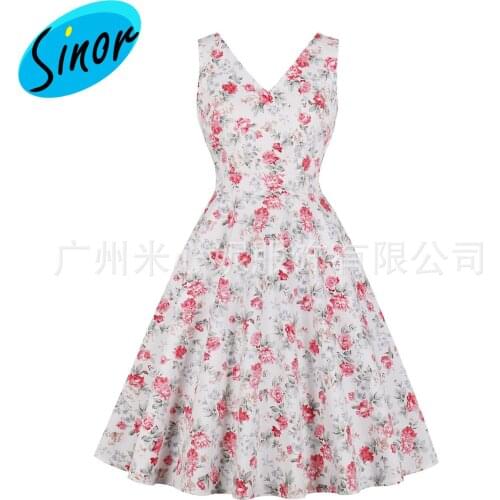 Original 2019 summer womens loose fitting thin printed V-neck sleeping dress 1839 banquet dress