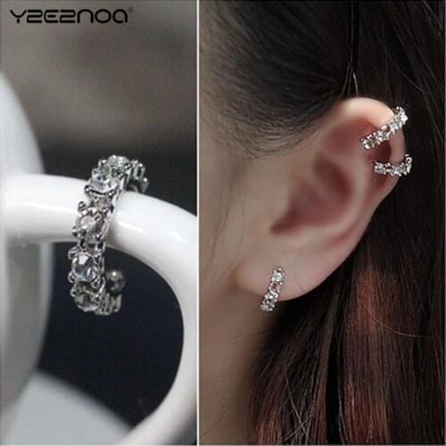 1pc Crystal Imitate Silver Plated Hoop Earrings No Ear Hole C-Ear Clip Ear Cuff Ear Clamp Earrings Women Ladies Girls Jewelry