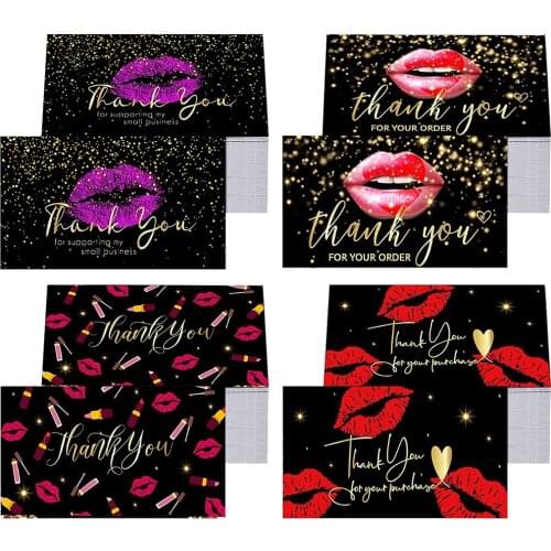 10-50pcs Red Lips Kiss Love Thank You for Supporting My Small Busines card 2*3.5in Baking DIY Packing Flower Gift Wrapping card