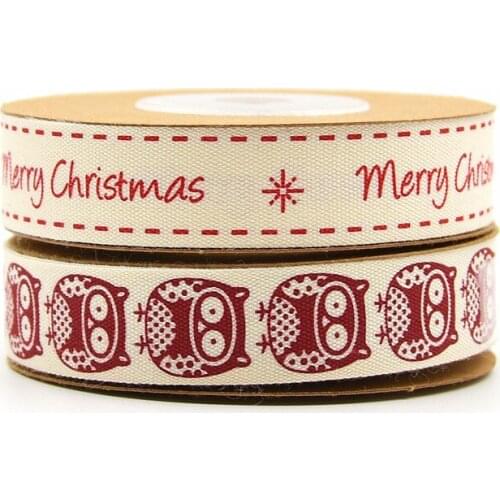 10Yards 15mm Grosgrain Christmas Owl Cotton Baby Gift Packing Ribbons Tape For Needlework Craft Decarotions Handcraft DIY Bow