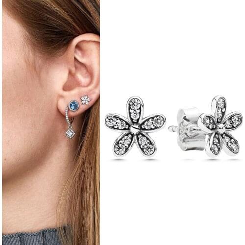 100% 925 серьги Silver Pan Earrings Fresh And Lovely Shinning Daisy Pan Earrings For Women Wedding Gift Fashion Jewelry