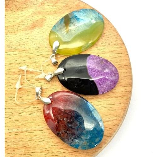 2pcs/pack Fashion Natural Semi-precious Stone Agate Pendants Colorful Oval Shape DIY for Making Necklace Bracelets 29x43mm Size