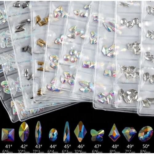 6 shapes/pack 3d acrylic Multislice Diamond Gems nail art decoration DIY nail art tips Glitter AB Clear Square Oval Drop Heart