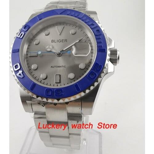 40mm bliger gray dial Luminous saphire glass;blue Ceramic Bezel SUB Automatic movement mens watch-BA124