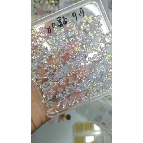 50Pcs 3D Bow-knot Nail Art Decorations Rhinestones Aurora Resin Butterfly Flowers Nail Jewelry Ornaments Manicure Accessories