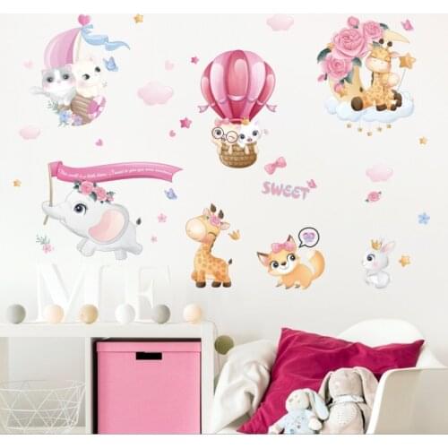 Watercolor Cartoon Animal Balloon Wall Stickers Childrens Room Bedroom Kindergarten Layout Background Decorative Wall Stickers