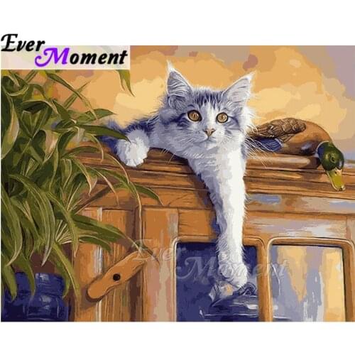 Ever Moment Diamond Painting Handmade Cat on Wardrobe Picture Of Rhinestone Full Square Drill Diamond Embroidery Mosaic ASF1799
