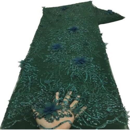 Sequins African Beads Lace Fabric 2021 High Quality Nigerian French Tulle Lace 3D flower Fabric Sequined Mesh For Wedding Sew