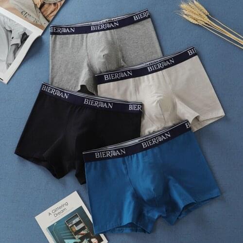 BIERDAN 4pcs/lot Brand Pouch Boxer Shorts Men Comfortable Mens Boxershorts Cotton Sexy Middle Waist Male Underwear