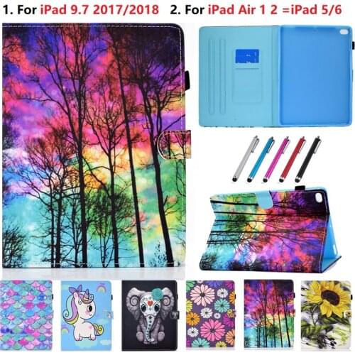 Case for Apple iPad 9.7 2017/2018 5th/6th Generation Cute Elephant Flower Tablet Funda Cover for iPad Air 2 1 Case Back Cover