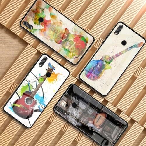 Guitar blue music note Electric bass Tempered Glass Phone Case For Huawei P20 P30 lite P20 P30 PRO MATE20 lite MATE20 Honor 10