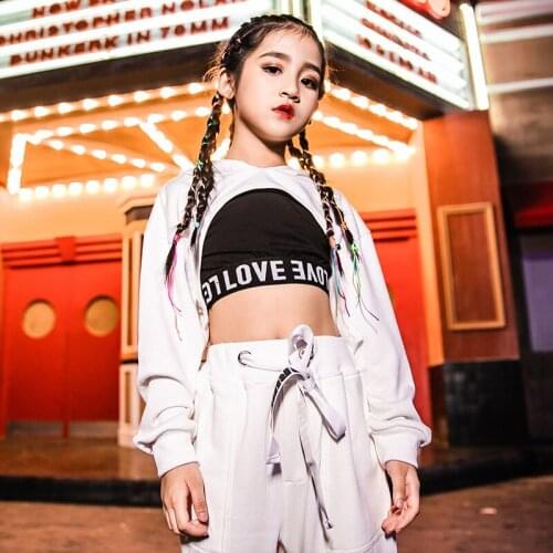Hip Hop Dance Costume 2020 Fashion Girls White Street Wear Three Set Jazz Performance Stage Wear Kids Hip Hop Clothing VDB958